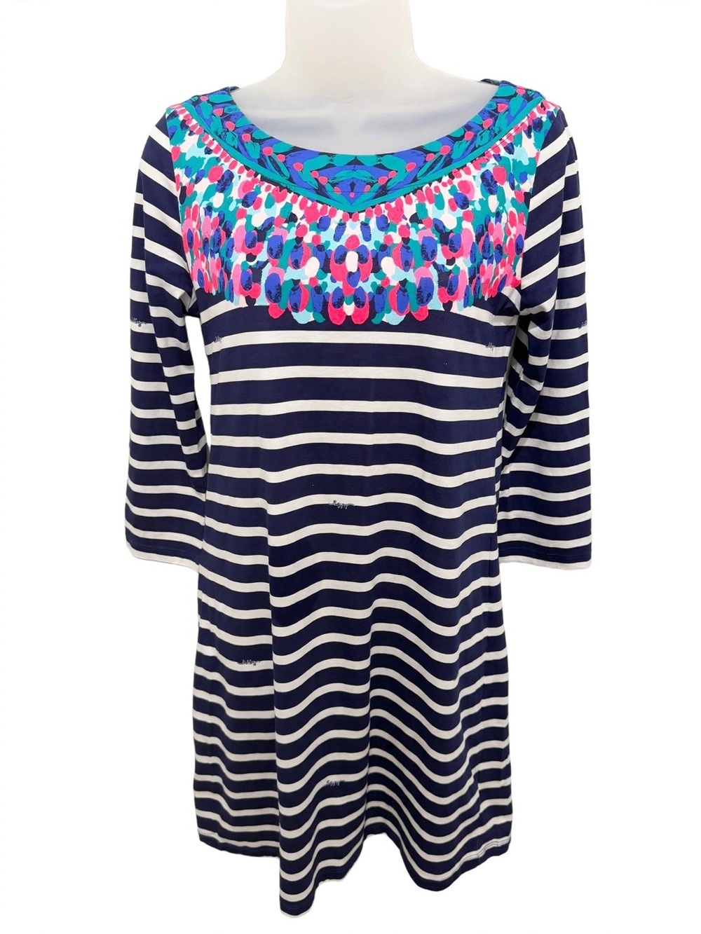 Lilly Pulitzer Hollye Dress XS Navy Stripe Confetti Yoke Tunic